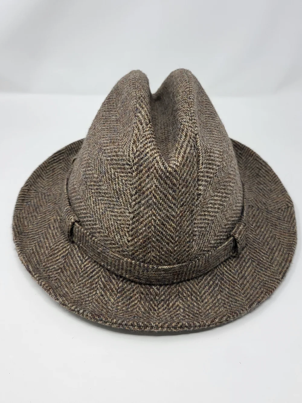 Unk Brown Herringbone Wool Trilby Hat